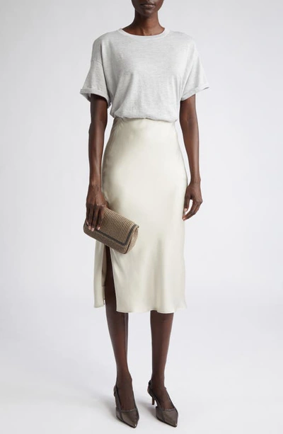 Shop Brunello Cucinelli Soft Satin Midi Skirt In C200-marble