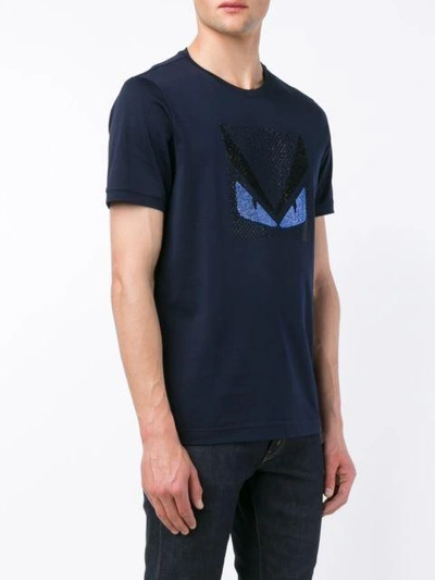 Shop Fendi Crystal Embellished Monster T-shirt In Blue