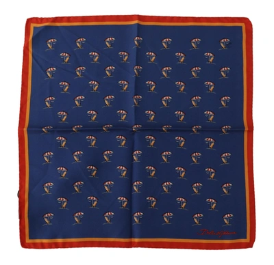 Shop Dolce & Gabbana Printed Square Mens Handkerchief 100% Silk Men's Scarf In Blue