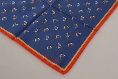 Shop Dolce & Gabbana Printed Square Mens Handkerchief 100% Silk Men's Scarf In Blue