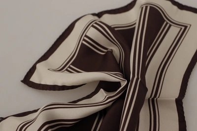 Shop Dolce & Gabbana Stripes Dg Logo Print Square Handkerchief Men's Scarf In Brown