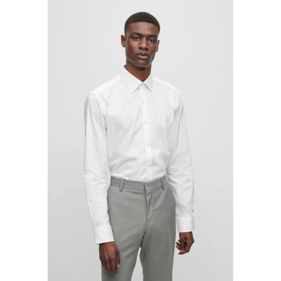 Shop Hugo Boss Regular-fit Shirt In Easy-iron Cotton Poplin In White
