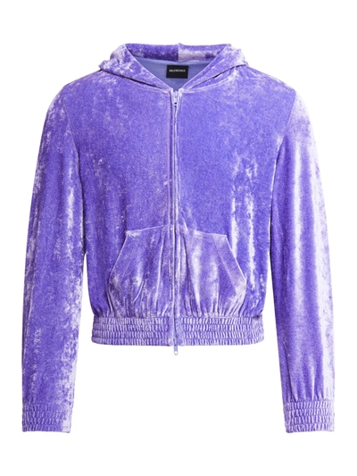 Shop Balenciaga Fitted Zip Up Hoodie In Pink & Purple