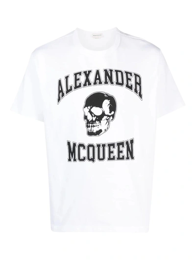 Shop Alexander Mcqueen Skull Logo Printed Cotton Oversized T-shirt In White