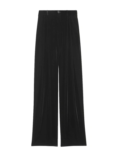 Shop Saint Laurent Velvet Trousers In Black