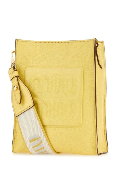 Shop Miu Miu Woman Yellow Leather Crossbody Bag