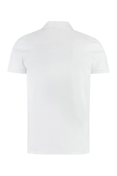 Shop Balmain Knitted Cotton Polo Shirt In White