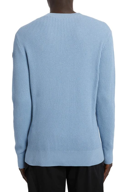 Shop Moncler Reflective Logo Patch Waffle Knit Sweater In Azure Blue