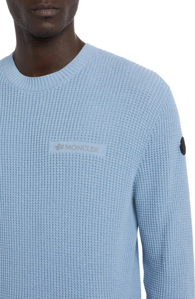 Shop Moncler Reflective Logo Patch Waffle Knit Sweater In Azure Blue