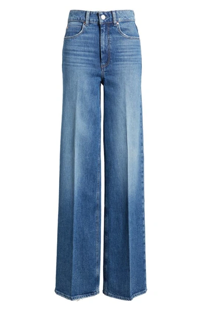 Paige Anessa High Waist Raw Hem Wide Leg Ankle Jeans In Stefania Distressed