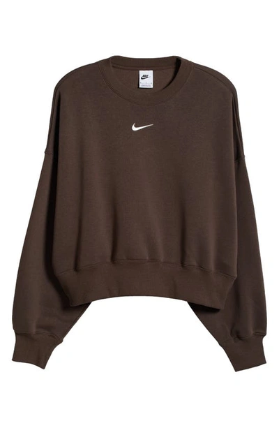 Shop Nike Phoenix Fleece Crewneck Sweatshirt In Baroque Brown/ Sail