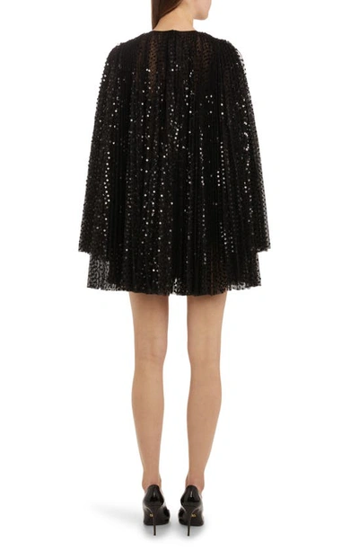 Shop Dolce & Gabbana Sequin Long Sleeve Tulle Minidress In Black