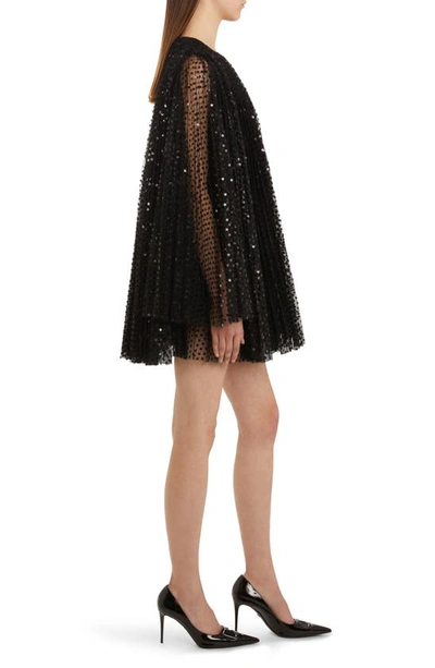 Shop Dolce & Gabbana Sequin Long Sleeve Tulle Minidress In Black