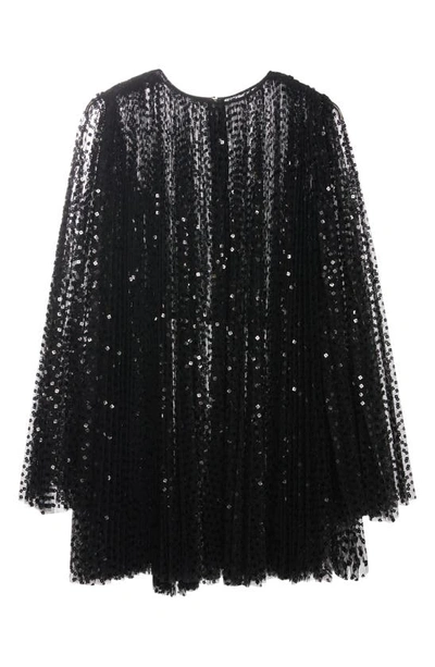 Shop Dolce & Gabbana Sequin Long Sleeve Tulle Minidress In Black