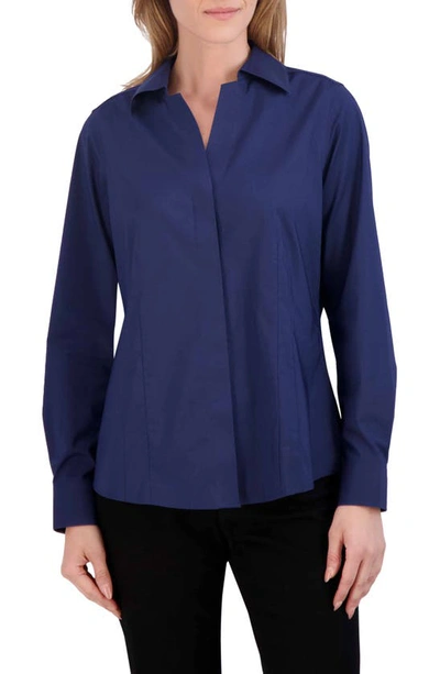 Shop Foxcroft Taylor Long Sleeve Stretch Button-up Shirt In Navy
