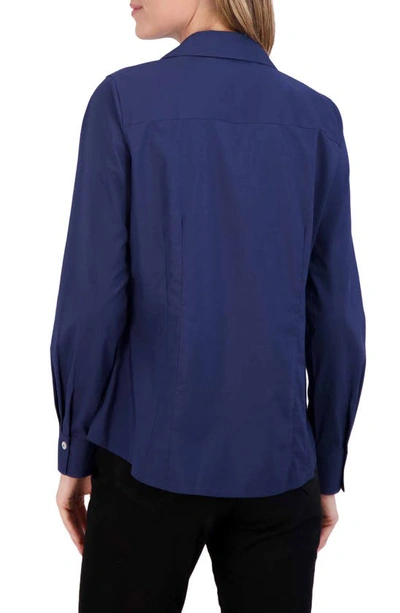 Shop Foxcroft Taylor Long Sleeve Stretch Button-up Shirt In Navy