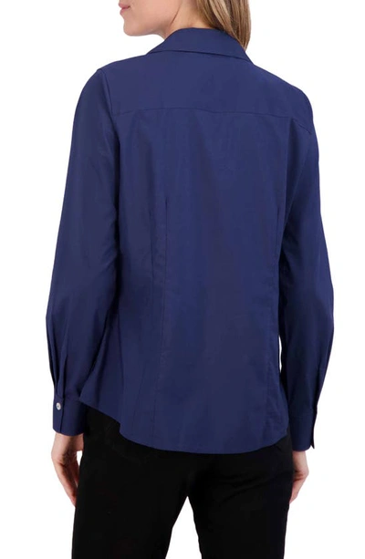 Foxcroft Taylor Long Sleeve Stretch Button-up Shirt In Navy