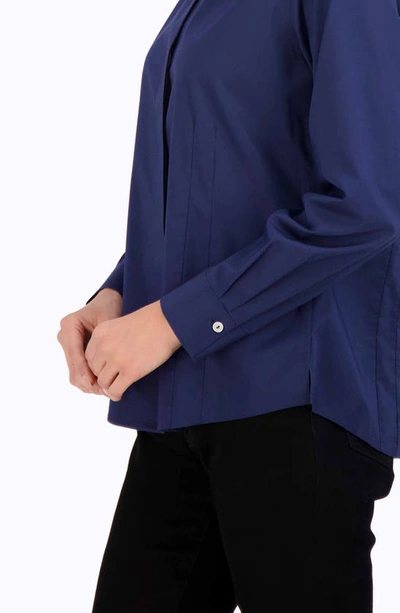 Foxcroft Taylor Long Sleeve Stretch Button-up Shirt In Navy