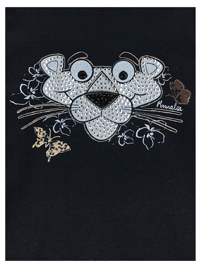 Monnalisa Pink Panther Long-sleeved T-shirt In Black