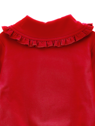 Monnalisa Sweatshirt With Collar And Embroidery In Ruby Red