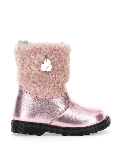Shop Monnalisa Laminated And Plush Ankle Boots In Light Pink