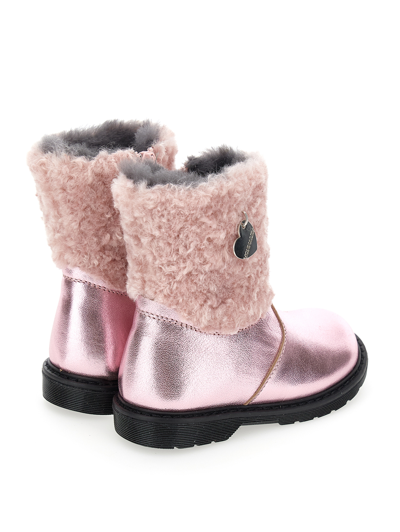 Shop Monnalisa Laminated And Plush Ankle Boots In Light Pink