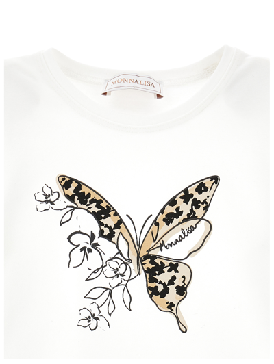 Monnalisa Jersey T-shirt With Maxi Butterfly In Cream