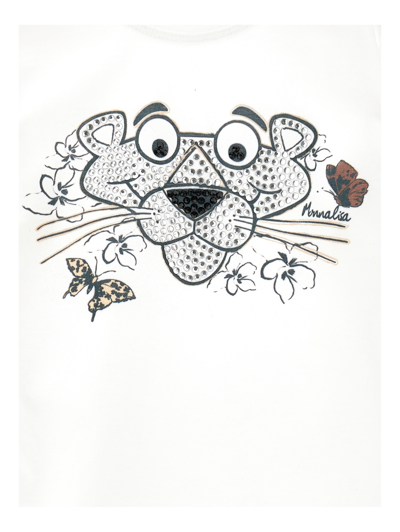 Monnalisa Pink Panther Long-sleeved T-shirt In Cream