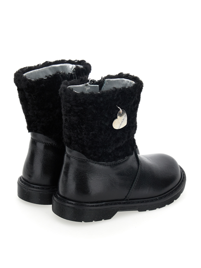 Monnalisa Laminated And Plush Ankle Boots In Black