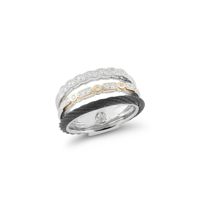 Shop Alor Layered Black Cable Ring With 18kt White & Yellow & Diamonds In White, Yellow, Black