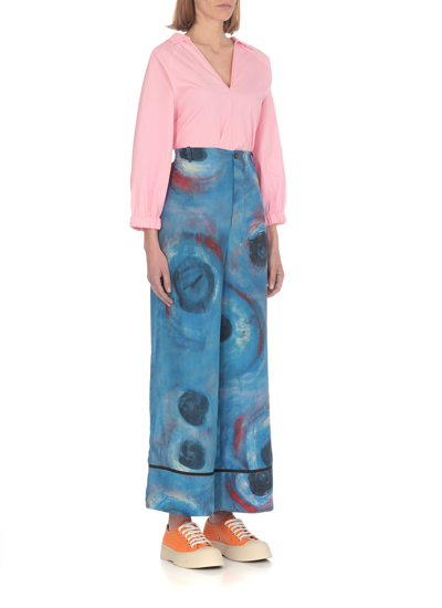 Shop Marni Silk Trousers In Blue