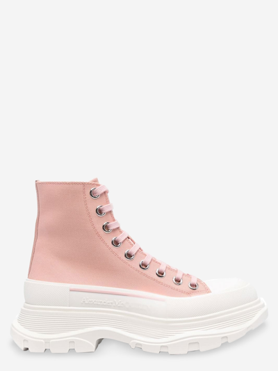 Shop Alexander Mcqueen Fabric Ankle Boots In Pink