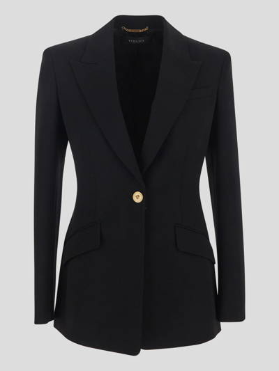 Shop Versace Wool Jacket In Black