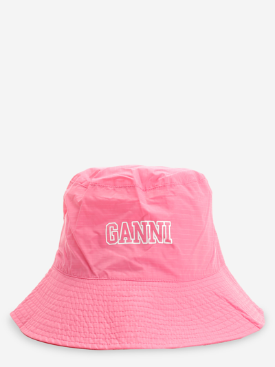 Shop Ganni Cotton Hat In Pink