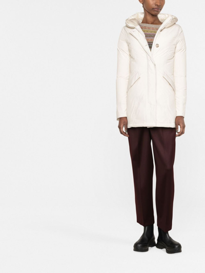 Woolrich Hooded Duck Feather Coat In Panna | ModeSens