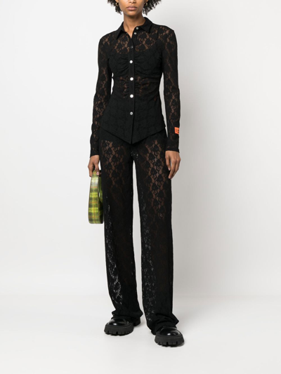 Heron Preston Floral-lace Button-up Shirt In Black
