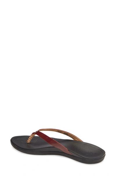 Shop Olukai Ho Opio Leather Flip Flop In Red Ginger Patent Leather