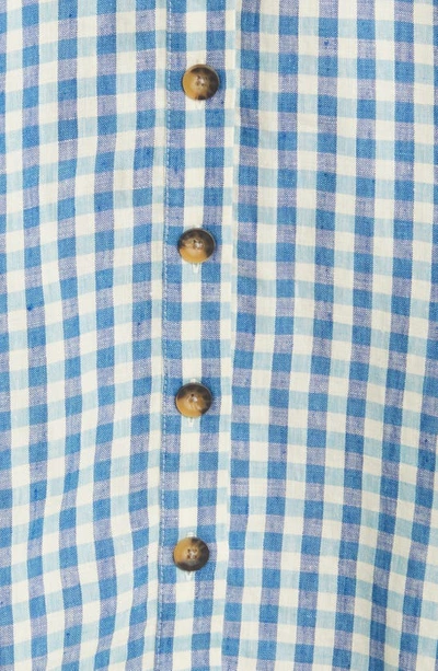 Boden Check Puff Sleeve Linen A-line Midi Dress In Blue Gingham