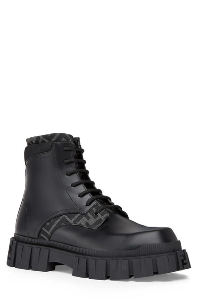 Shop Fendi Force Lugged Plain Toe Boot In F1dv5 Black
