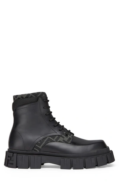 Shop Fendi Force Lugged Plain Toe Boot In F1dv5 Black