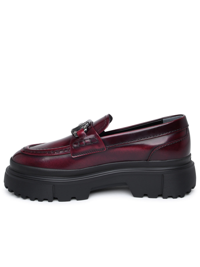 Shop Hogan Woman H629 Burgundy Leather Loafers In Multicolor