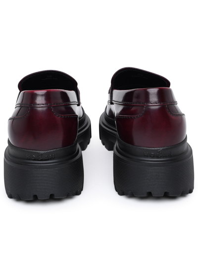 Shop Hogan Woman H629 Burgundy Leather Loafers In Multicolor