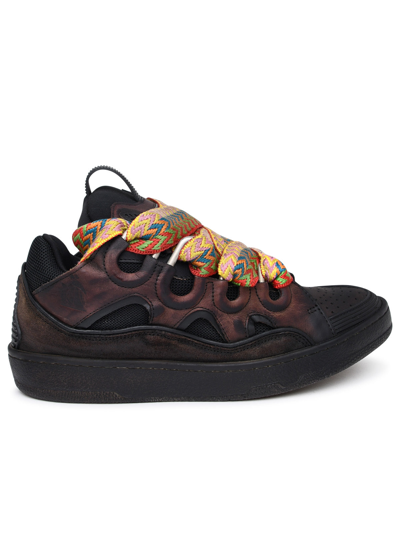 Shop Lanvin Man Curb Sneakers In Brown Leather In Black