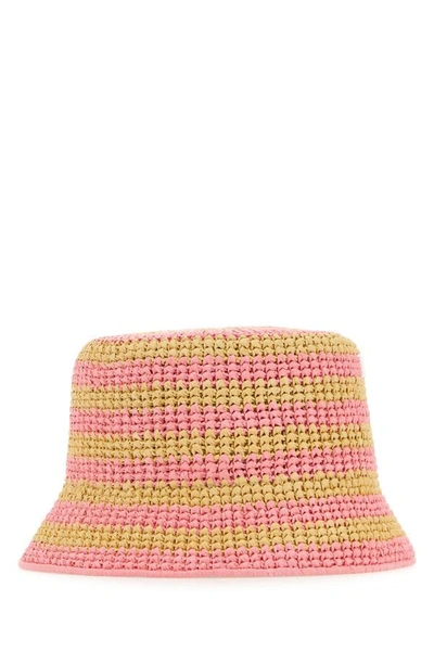 Shop Prada Woman Embroidered Raffia Bucket Hat In Multicolor