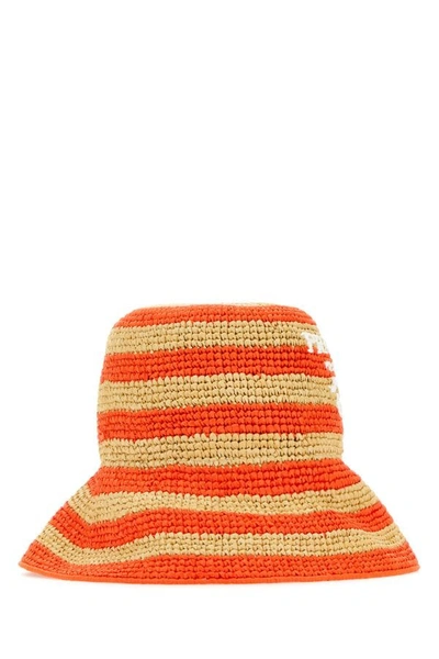 Shop Prada Woman Embroidered Raffia Bucket Hat In Multicolor