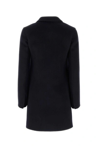 Shop Prada Woman Midnight Blue Wool Blend Coat In Black
