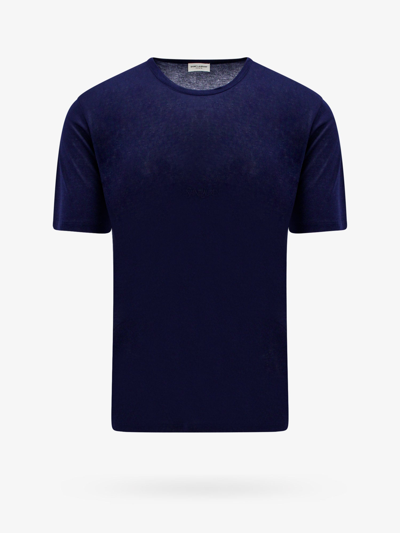 Shop Saint Laurent Man T-shirt Man Blue T-shirts