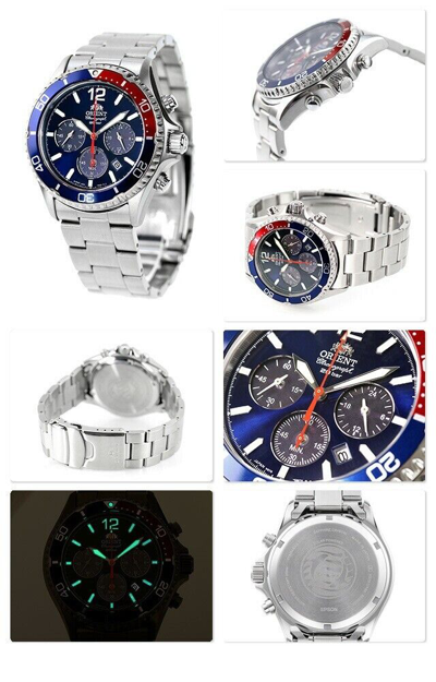 Pre-owned Orient Mako Solar Chronograph Rn-tx0201l Diver Design Men's Watch Pepsi 2023