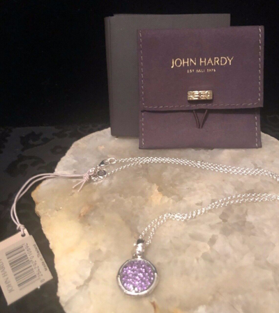 Pre-owned John Hardy Sterling Sil. Bamboo Design Pave Amethyst Round Pendant Necklace In Purple