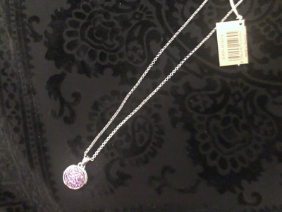 Pre-owned John Hardy Sterling Sil. Bamboo Design Pave Amethyst Round Pendant Necklace In Purple